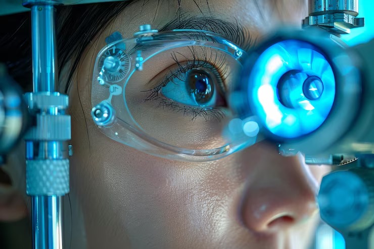  A professional conducting comprehensive eye exams for a patient.